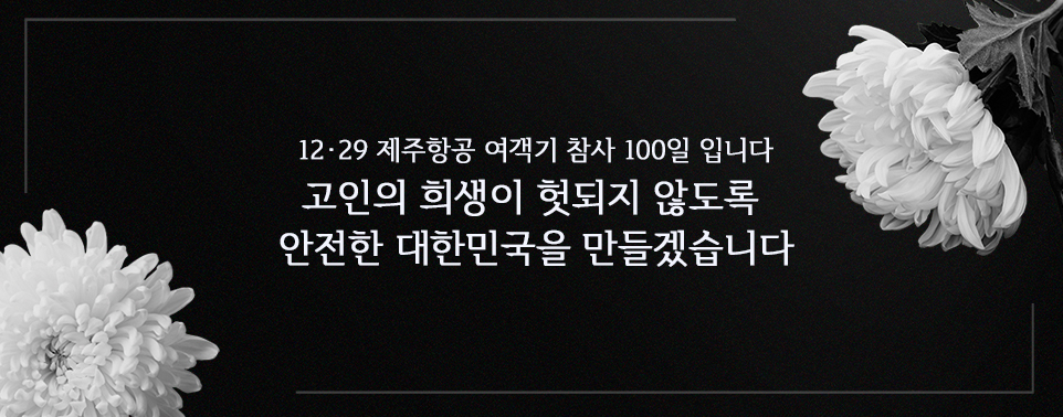 12.29 제주항공 여객기 참사 100일 입니다 고인의 희생이 헛되지 않도록 안전한 대한민국을 만들겠습니다