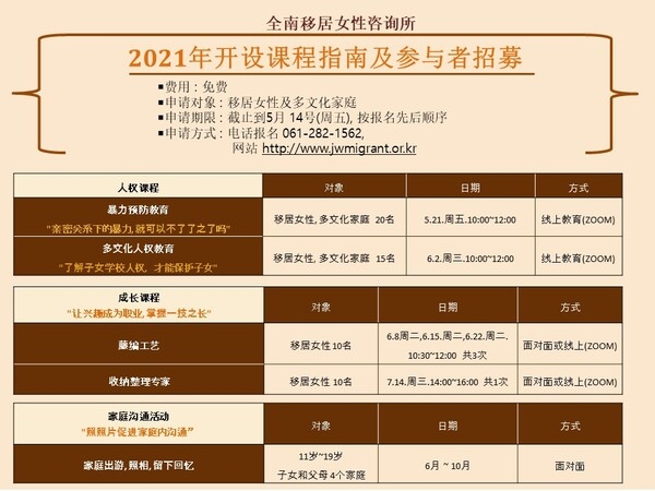 2021년 전남폭력피해이주여성상담소 프로그램 운영 및 참여자 모집 3